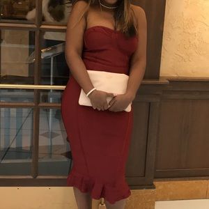 Burgundy bandage mermaid hem dress